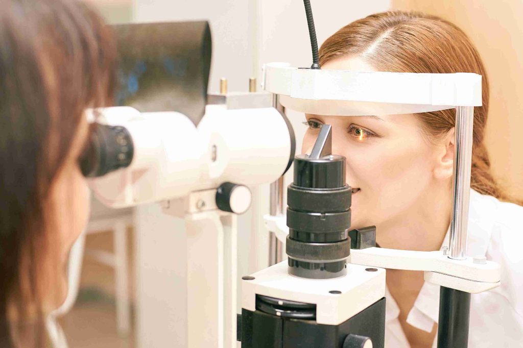 Woman getting an eye examination.