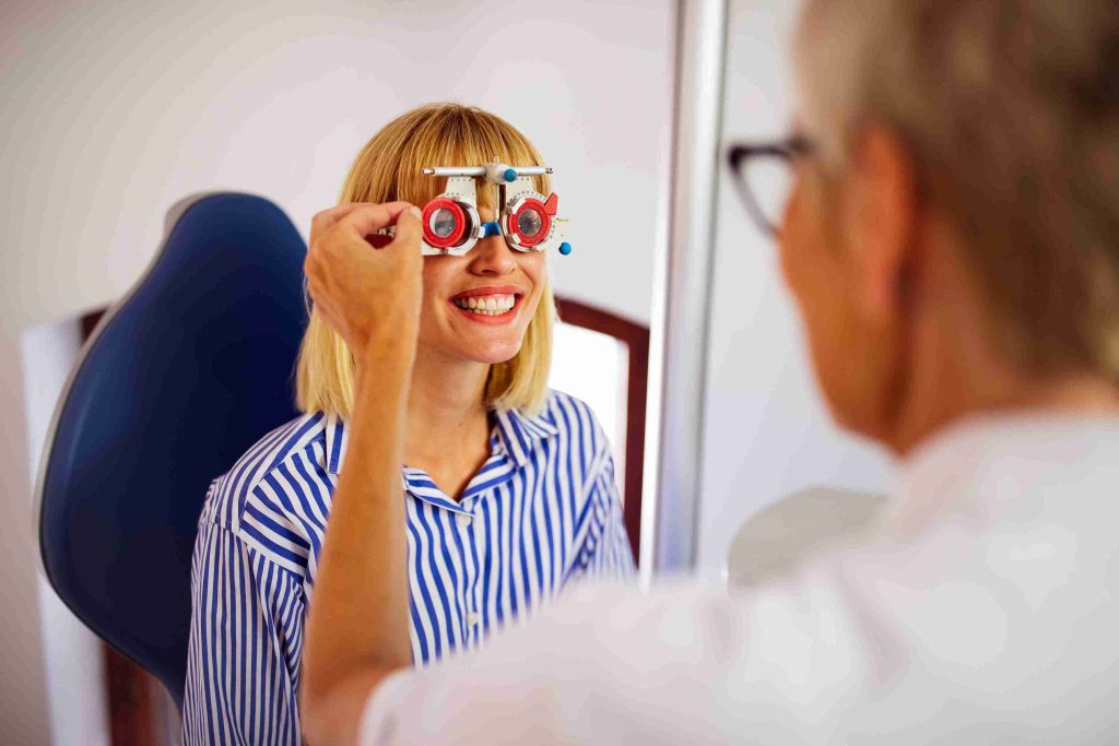 Woman getting her eye tested.