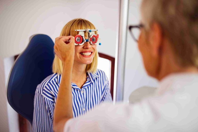 Woman getting her eye tested.
